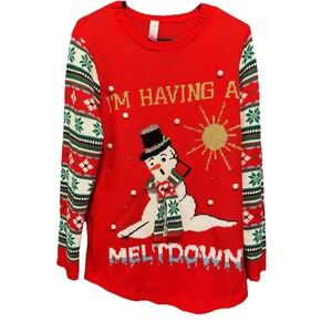 Ugly‎ Christmas Sweater I'm Having A Meltdown Snowman Embellished Red Holiday